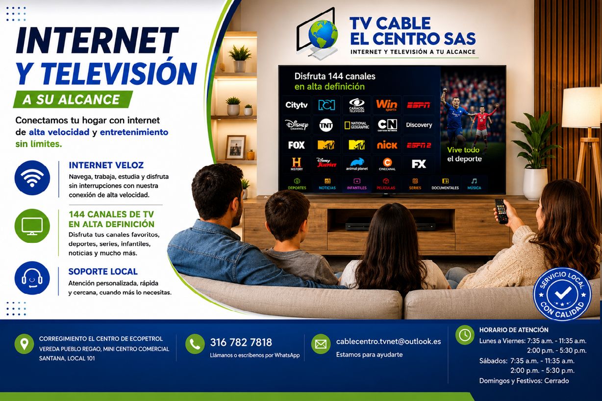 Pieza publicitaria de TV Cable El Centro: internet y televisión con 144 canales en alta definición